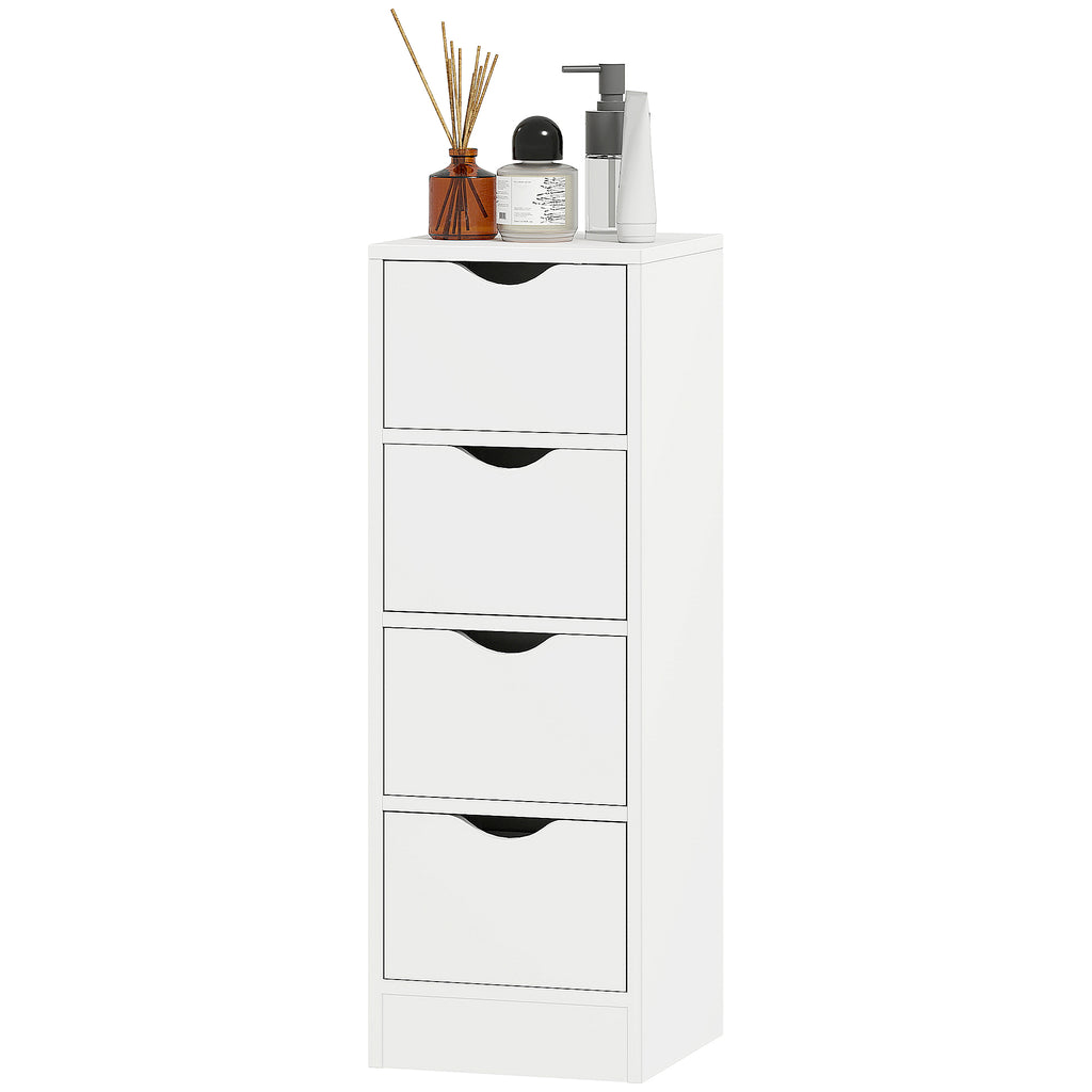 4-Drawer Bathroom Cabinet, Freestanding Narrow Storage Cabinet with Groove Handles for Small Spaces, White