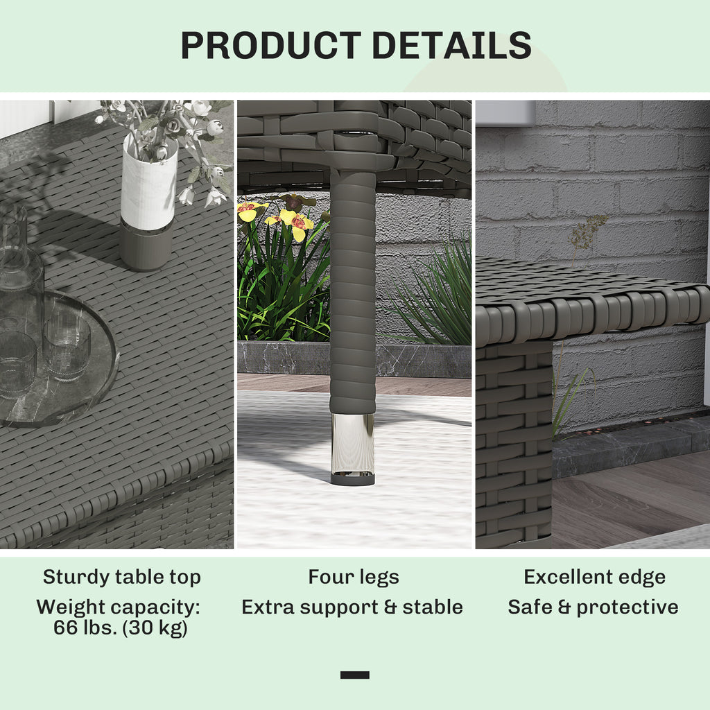 Wicker Outdoor Side Table, 20" Square Patio End Table w/ Full Woven Top, Grey