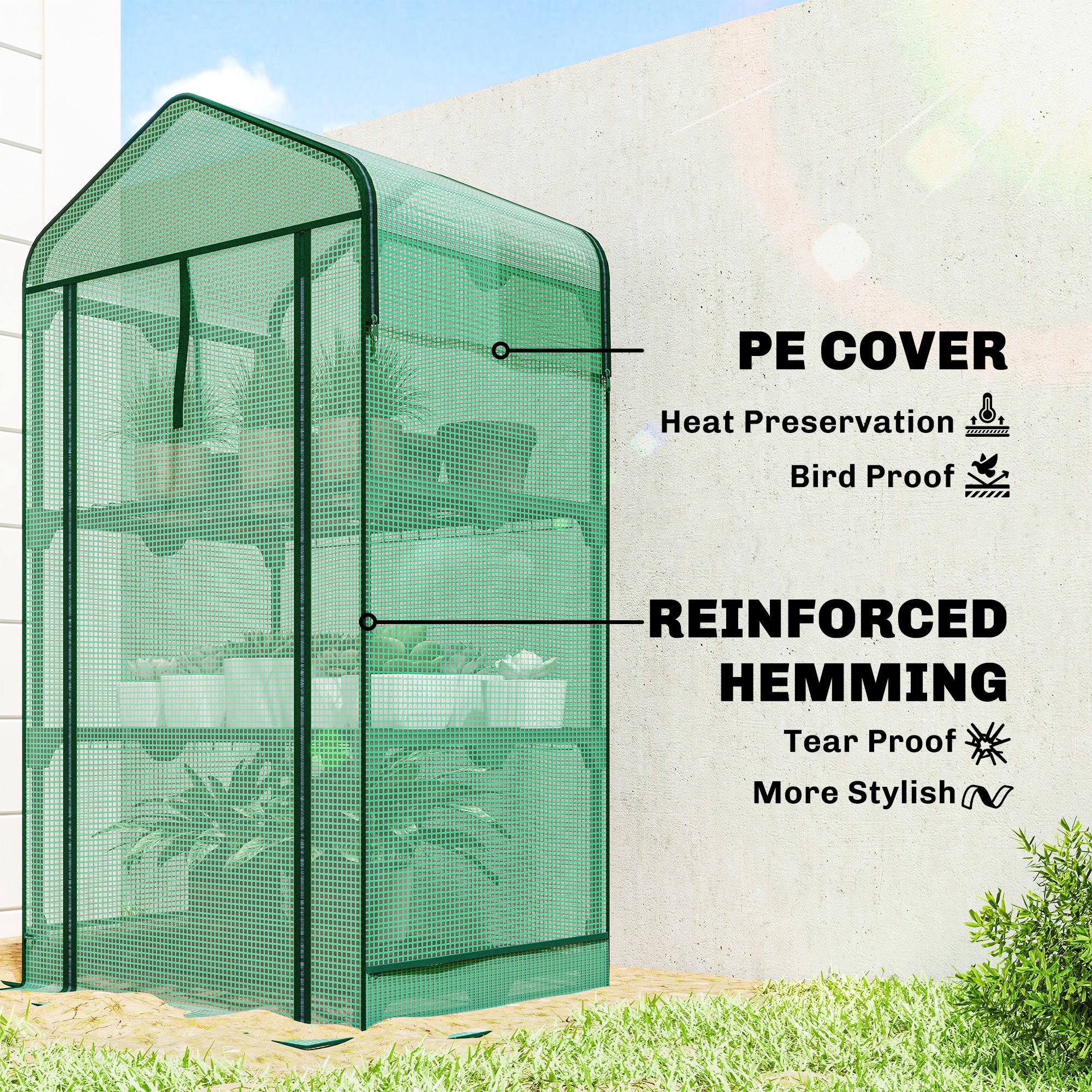 Mini Greenhouse with Screen Roof, Portable Small Greenhouse with Roll-Up Zipper Door, 27.6" x 19.7" x 50", Green