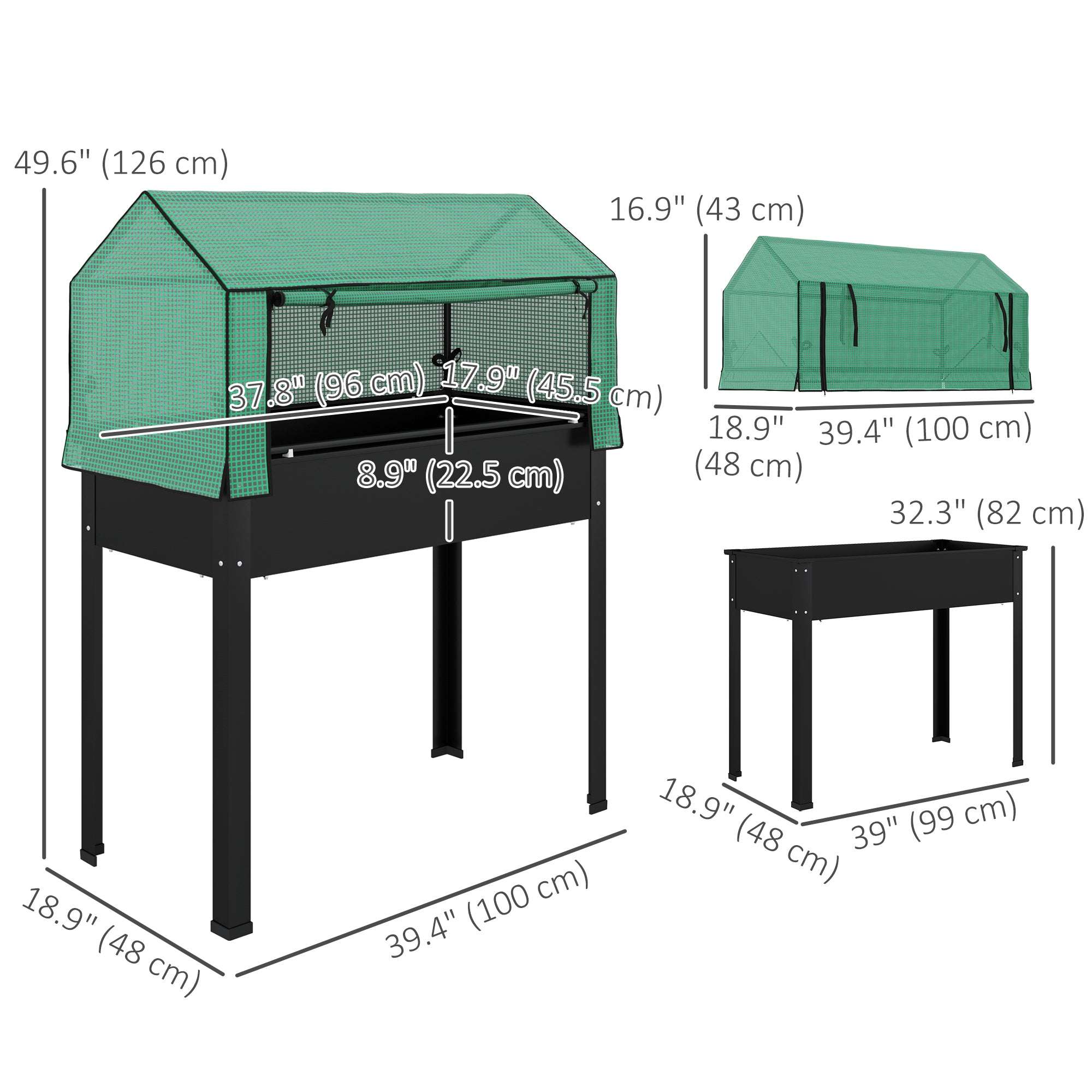 Raised Garden Bed Planter with PE Greenhouse Cover, Elevated Garden Bed Box with Drainage Hole for Flowers, Black