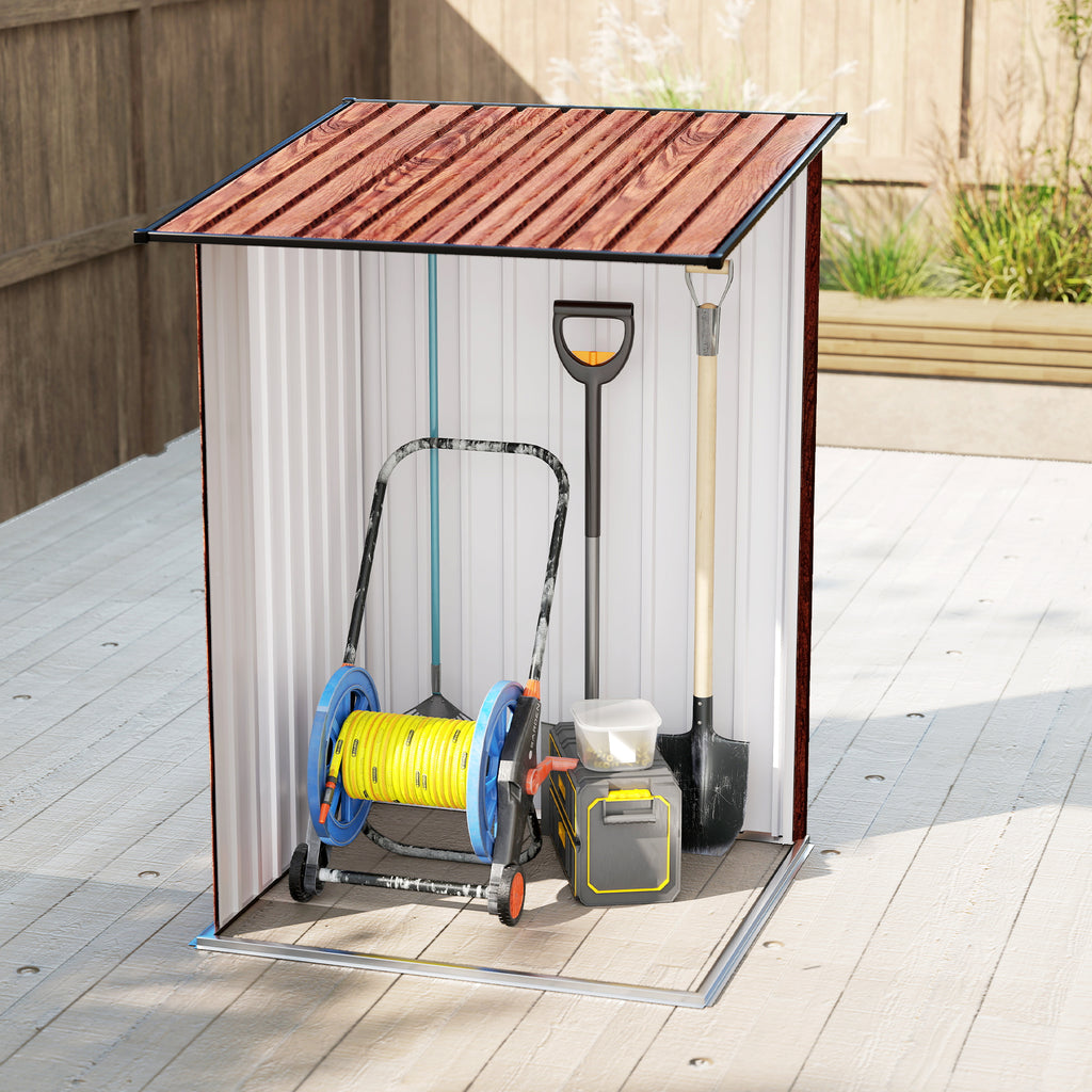 3.3' x 3.4' Lean-to Garden Storage Shed, Outdoor Galvanized Steel Tool House with Lockable Door for Patio, Teak