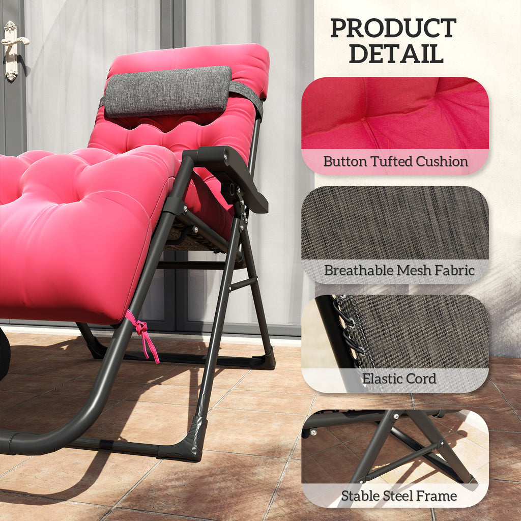 Padded Zero Gravity Chair, 28" Folding Recliner Chair, Patio Lounger with Cup Holder, Adjustable Backrest, Removable Cushion for Outdoor, Deck, Poolside, Red