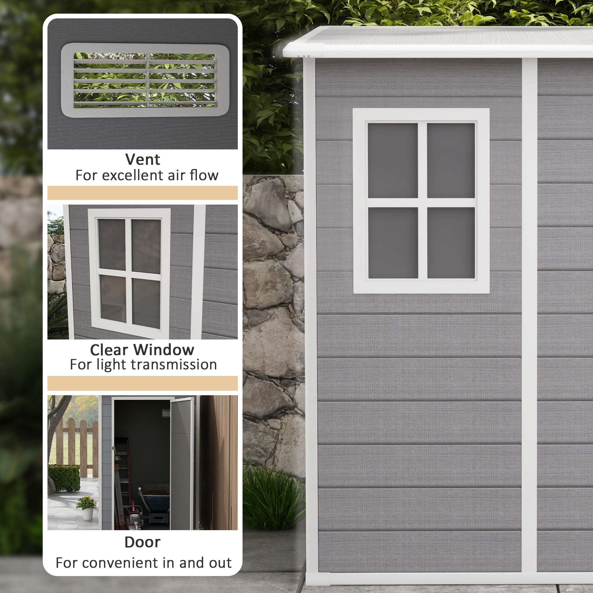 4x5 Lean to Garden Shed with Window Lockable for Garden Tool Storage Grey