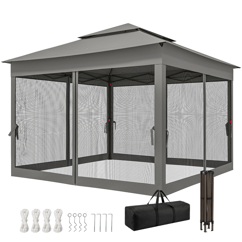 11' x 11' Pop Up Gazebo 2-Tier Soft Top Shelter Event Tent w/ Netting Carry Bag for Patio Backyard Garden, Dark Grey