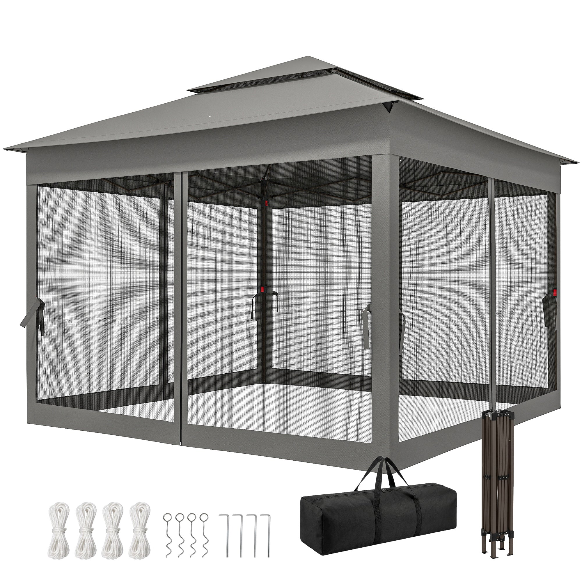 11' x 11' Pop Up Gazebo 2-Tier Soft Top Shelter Event Tent w/ Netting Carry Bag for Patio Backyard Garden, Dark Grey