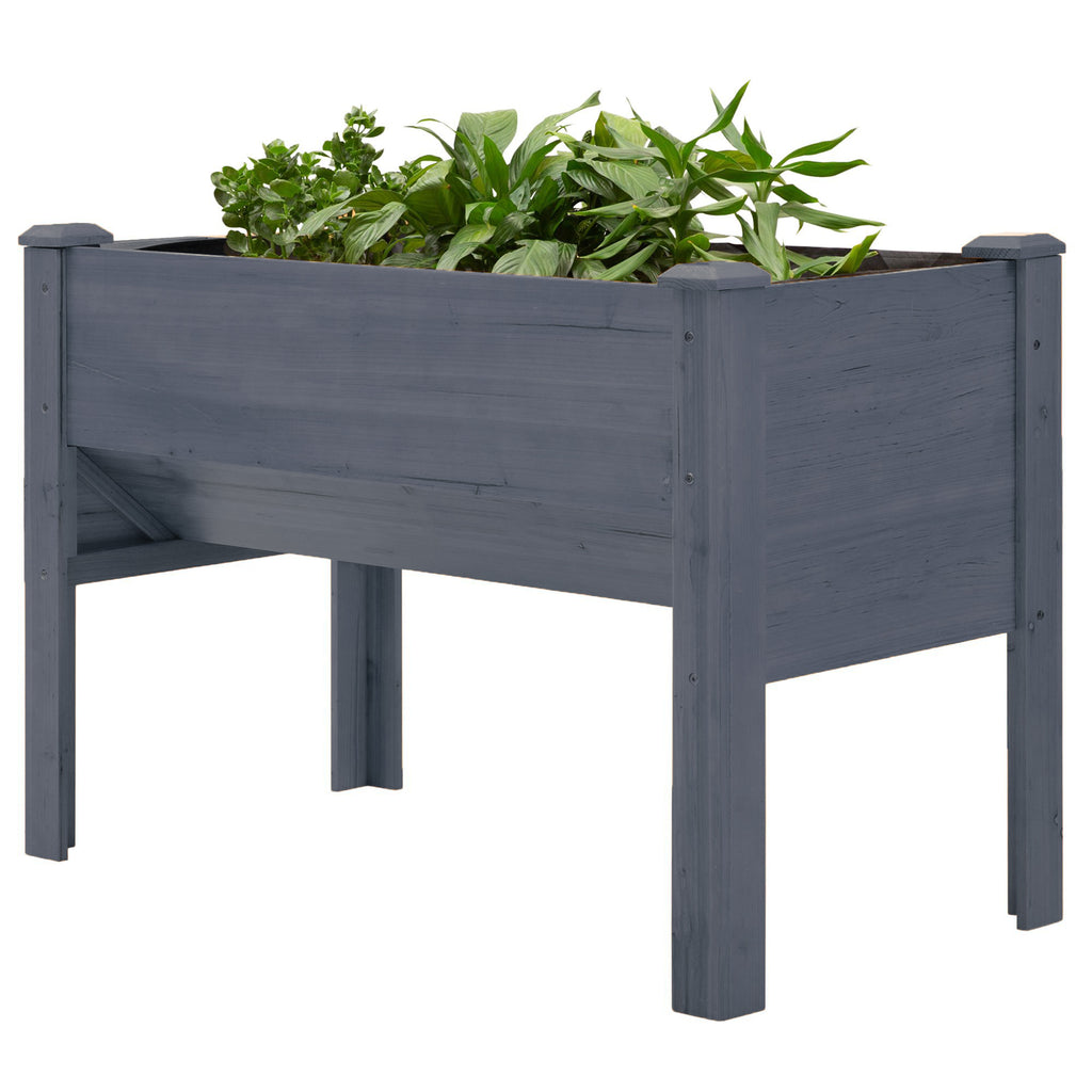 Wooden Raised Garden Plant Stand Outdoor Tall Flower Bed Box with Hooks, 48" x 24" x 32", Grey