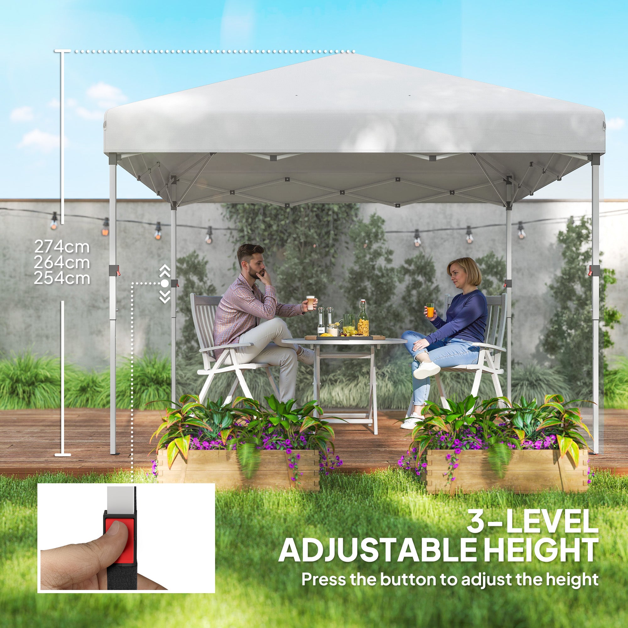 10' x 10' Pop Up Canopy with Sidewalls, Roller Bag, Height Adjustable Instant Tent for Outdoor, Garden, Patio, White
