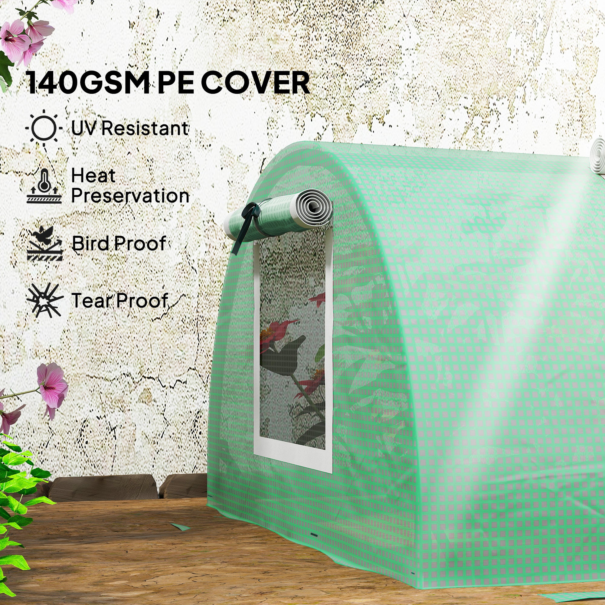 Portable Mini Greenhouse, Tunnel Growing Tent with 5 Mesh Windows and Steel Frame,10' x 3' x 2', Green