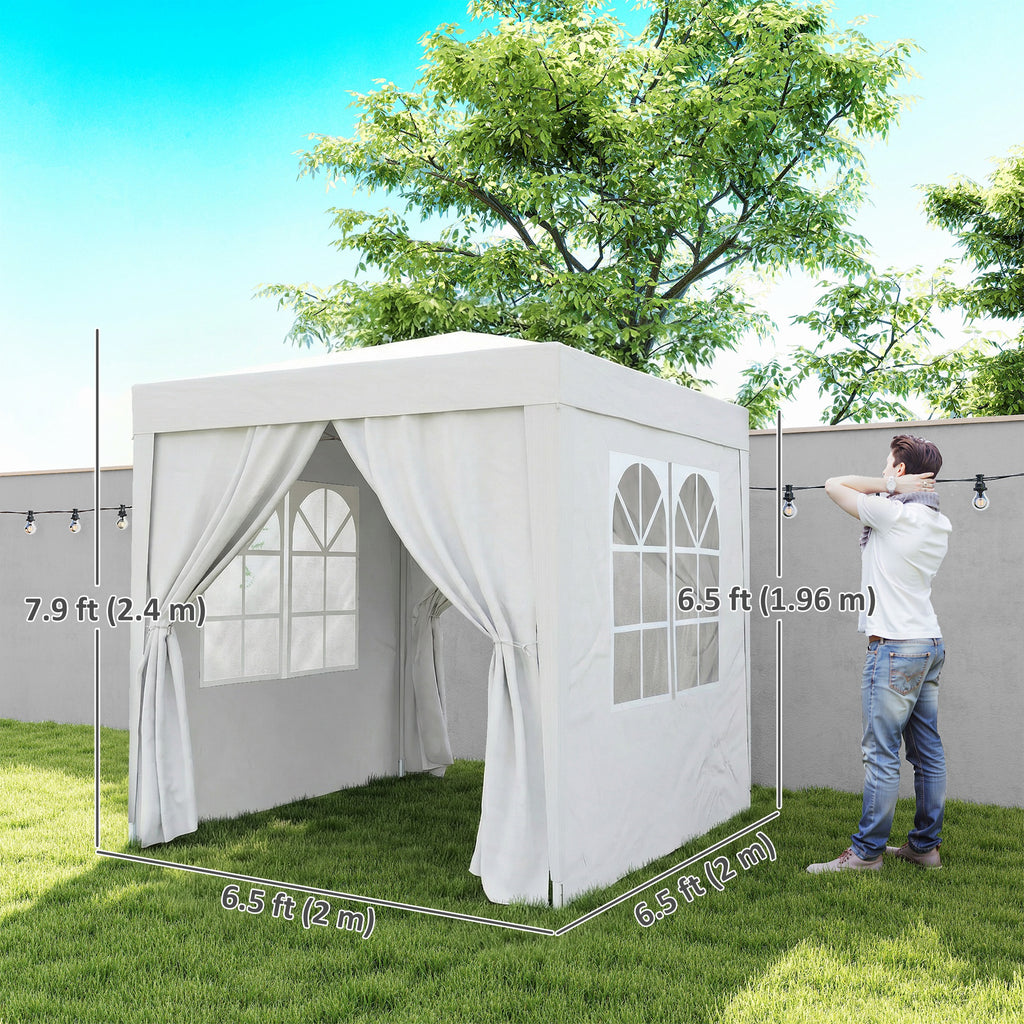 6.6'x6.6' Pop Up Canopy Tent with Sidewalls, Instant Sun Shelter Camping Gazebo with Carry Bag, White