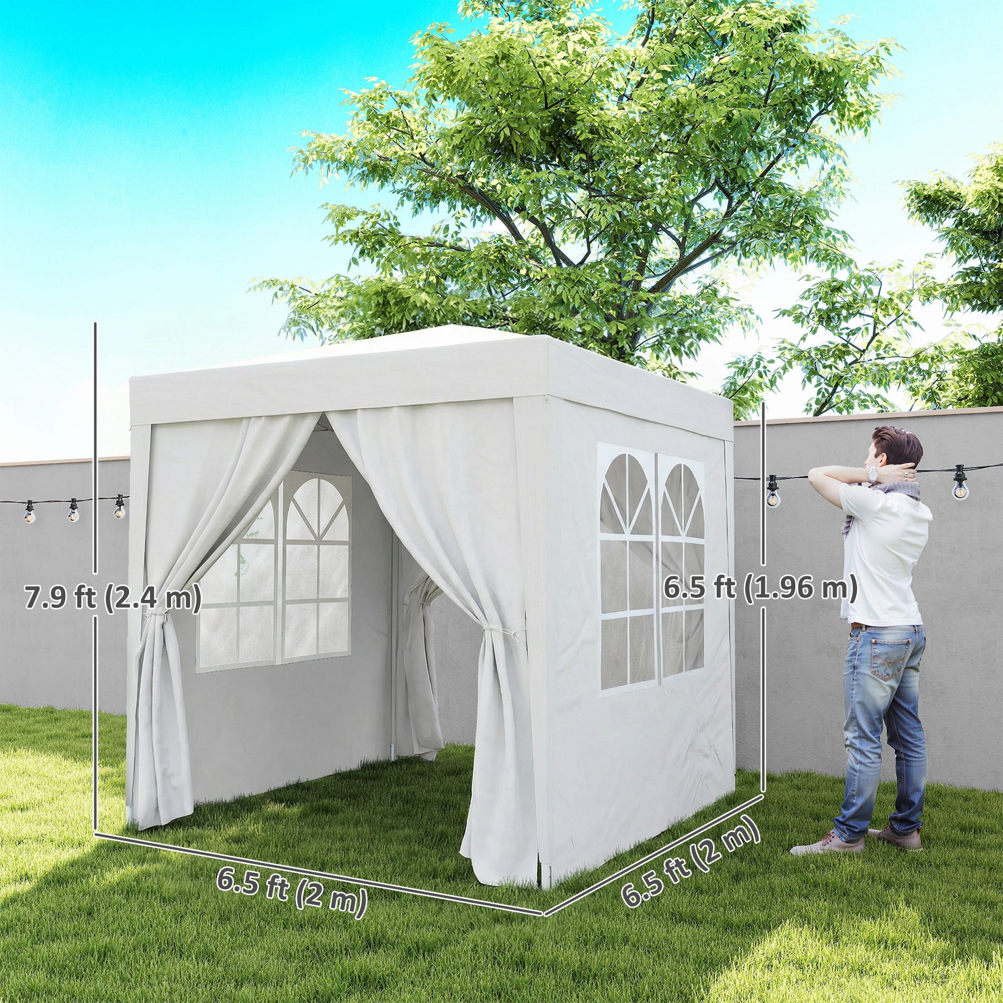 6.6'x6.6' Pop Up Canopy Tent with Sidewalls, Instant Sun Shelter Camping Gazebo with Carry Bag, White