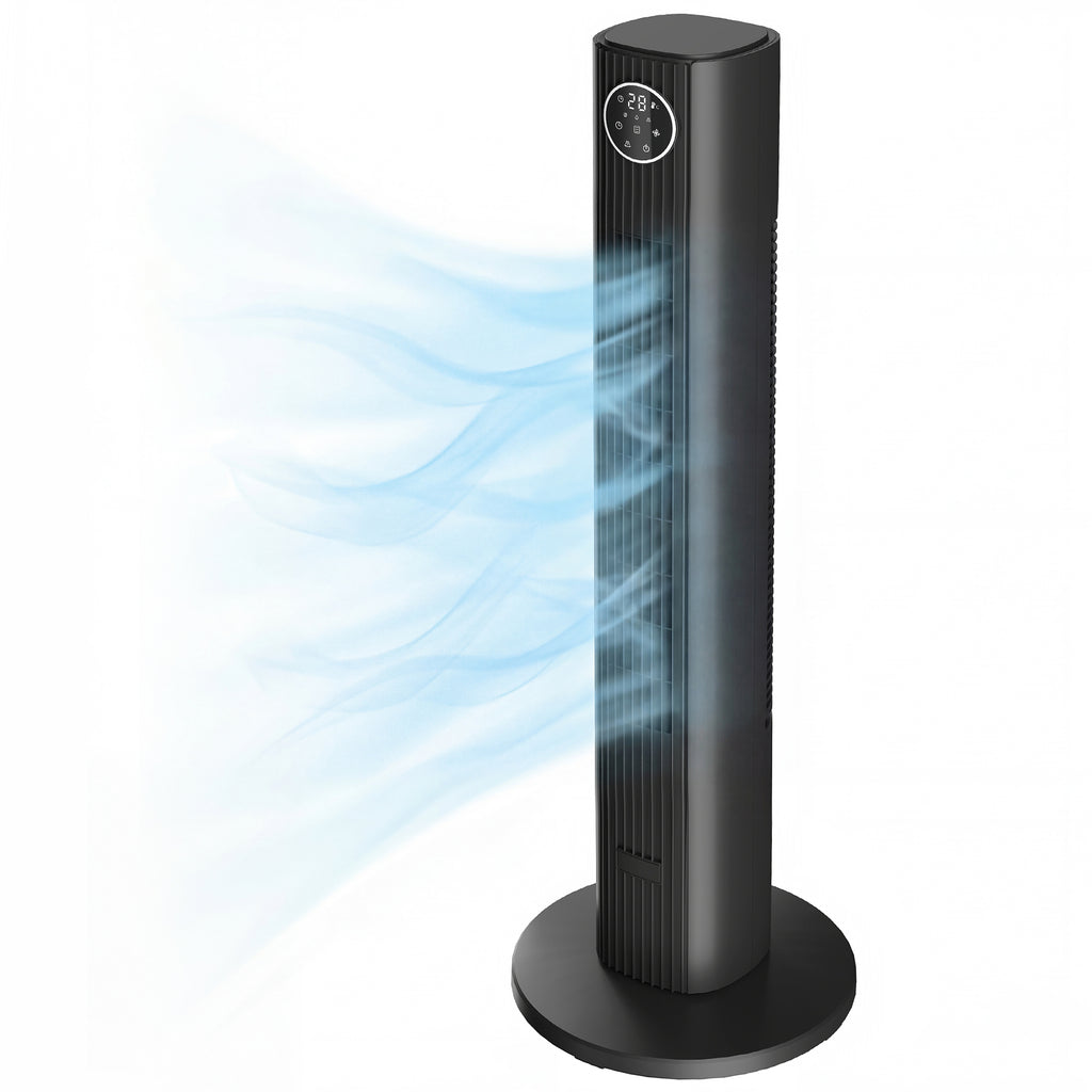 28dB Tower Fan with 12 Speeds and 4 Modes, Standing Floor Fan with 80Â° Oscillating, 12H Timer, Black