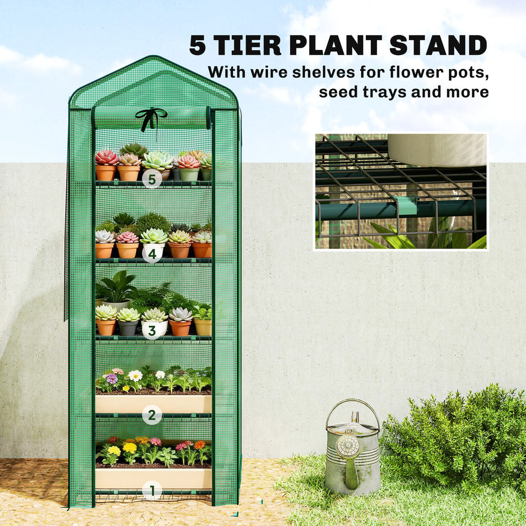 Mini Greenhouse with Screen Roof, Portable Small Greenhouse with Roll-Up Zipper Door, 27.6" x 19.7" x 75.6", Green