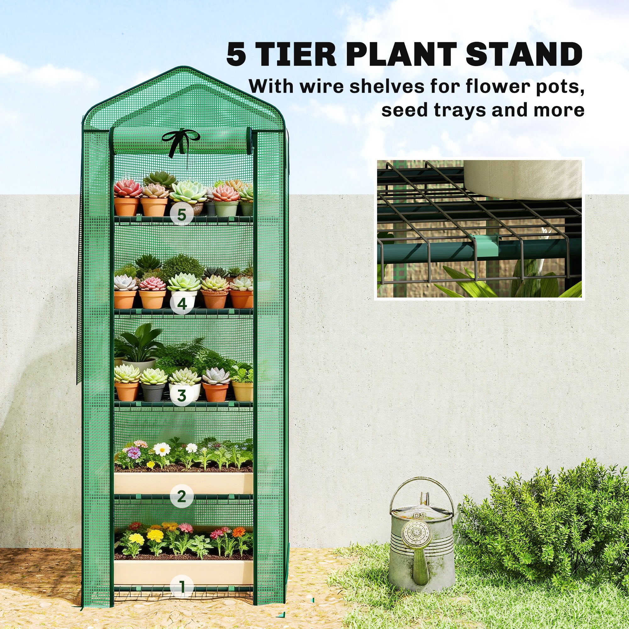 Mini Greenhouse with Screen Roof, Portable Small Greenhouse with Roll-Up Zipper Door, 27.6" x 19.7" x 75.6", Green