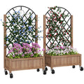 Raised Garden Bed with Metal Trellis, Elevated Planter Box with Wheels and Drainage Holes, 20.5" x 9.8" x 38.2", Brown