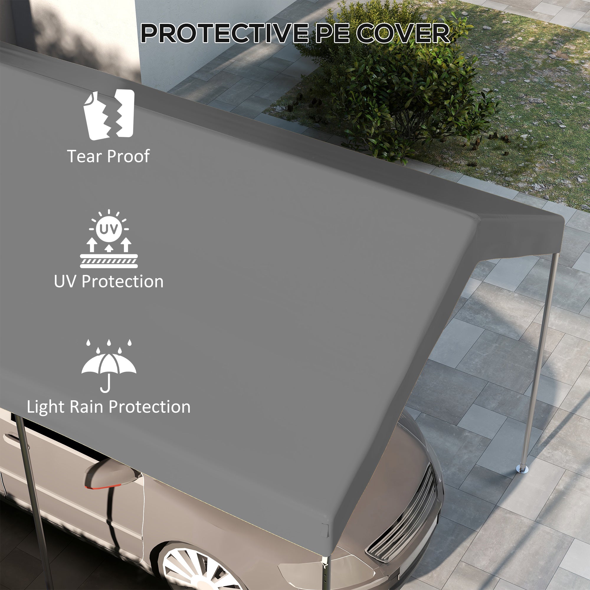 10 x 20ft Carport Replacement Canopy, UV Resistant Garage Car Cover with Ball Bungee Cords, Dark Grey