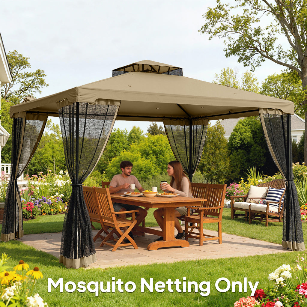 Replacement Mosquito Netting for Gazebo 10' x 13' Black Screen Walls for Canopy with Zippers, Khaki