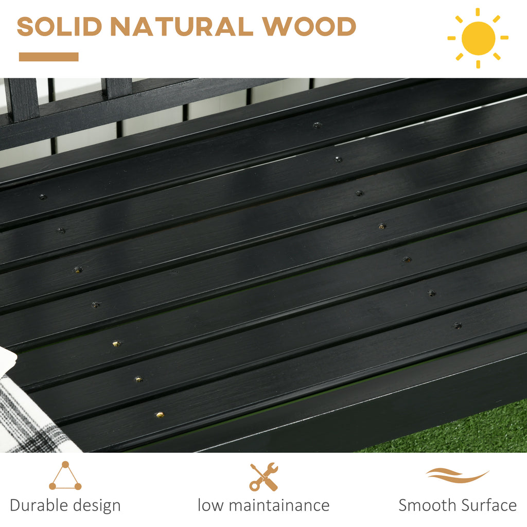 Wooden Outdoor Bench, 3 Person Patio Garden Bench with Diamond Pattern Backrest, Slatted Seat, 792 LBS Capacity, Black