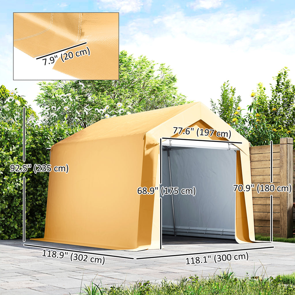 10' x 10' Outdoor Storage Shed Portable Garage with Roll-up Door for Motorcycle, Bike, Garden Tools, Beige