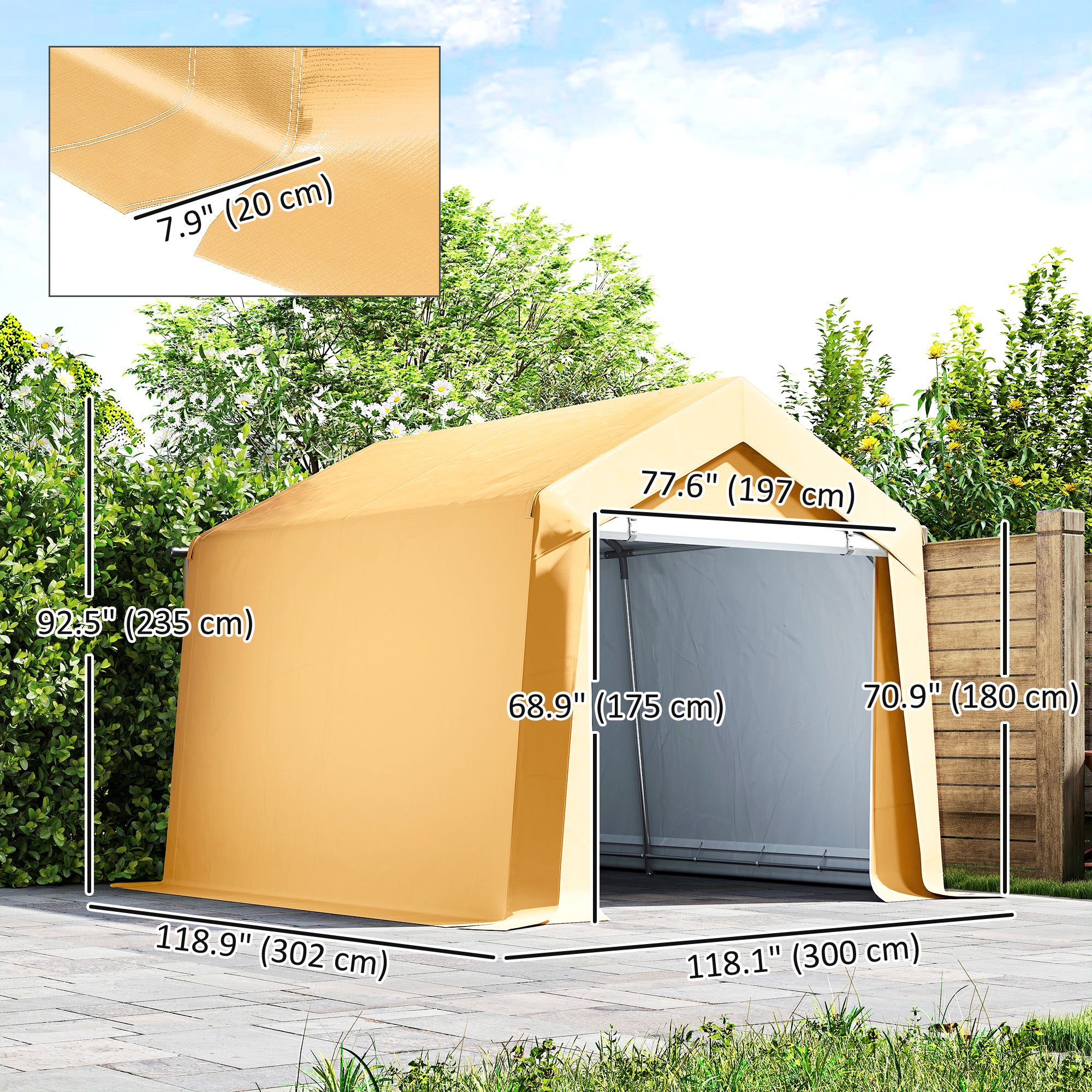 10' x 10' Outdoor Storage Shed Portable Garage with Roll-up Door for Motorcycle, Bike, Garden Tools, Beige