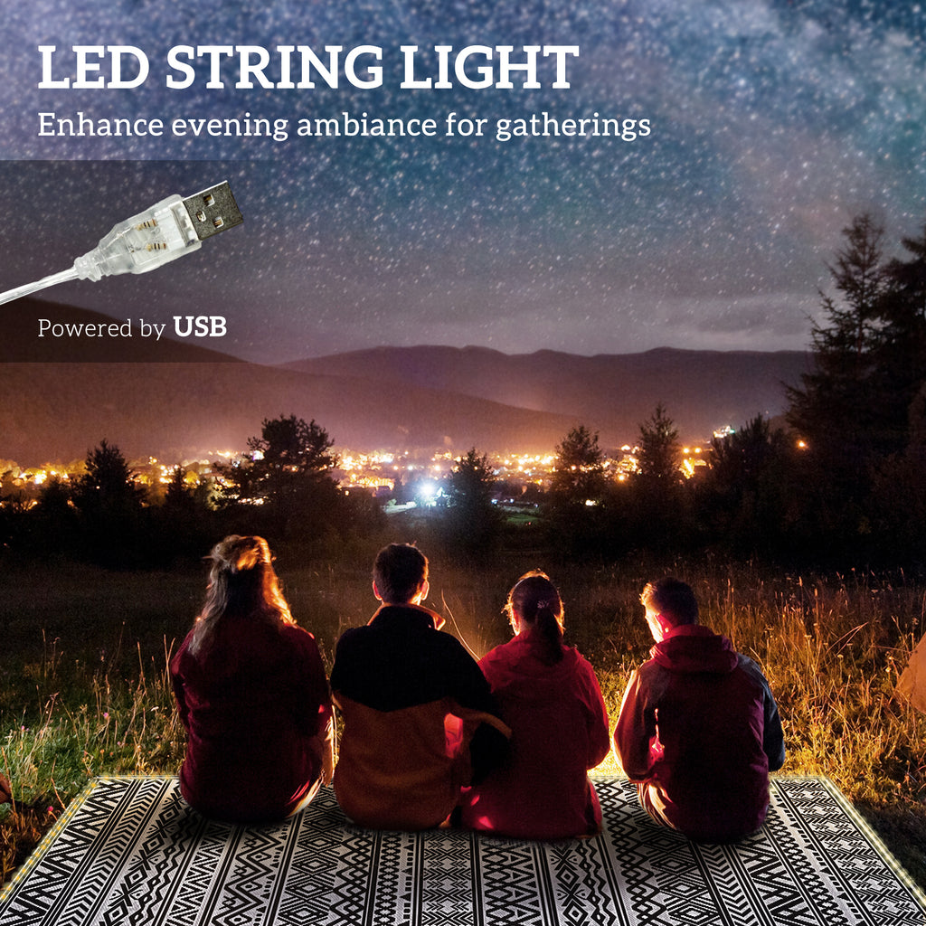 Outdoor Rug Carpet with USB Lights Reversible Patio Rug with Carry Bag for Camping 12' x 9'