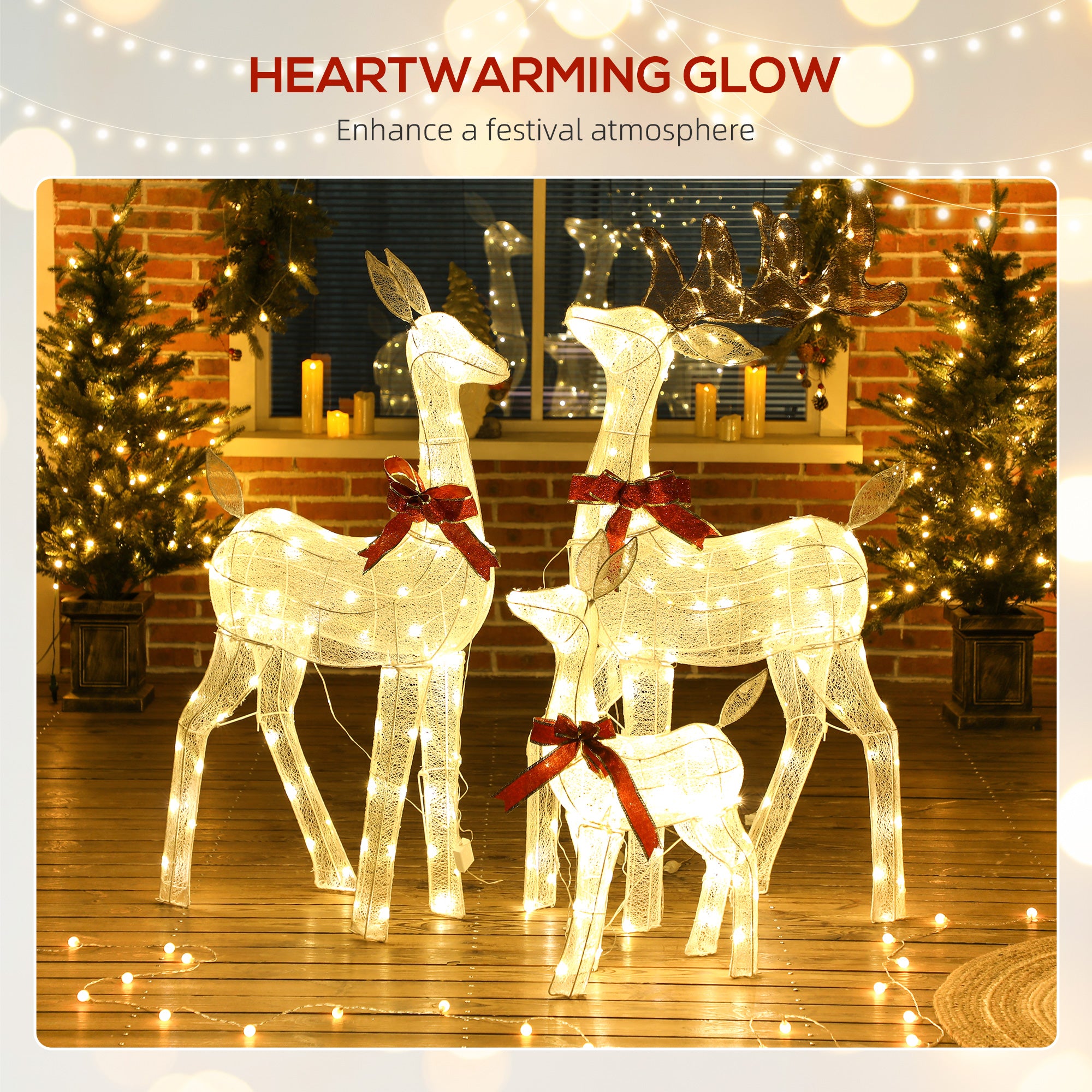 3 Piece Lighted Christmas Reindeer Family, 55" Light Up Deer, Outdoor Holiday Decor with LED Lights, Stakes, Zip Ties