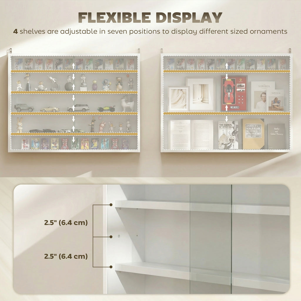 5-storey Display Cabinet, Shot Glass Display Case, Glass Curio Cabinet with 2 Glass Doors and 4 Adjustable Shelves, White