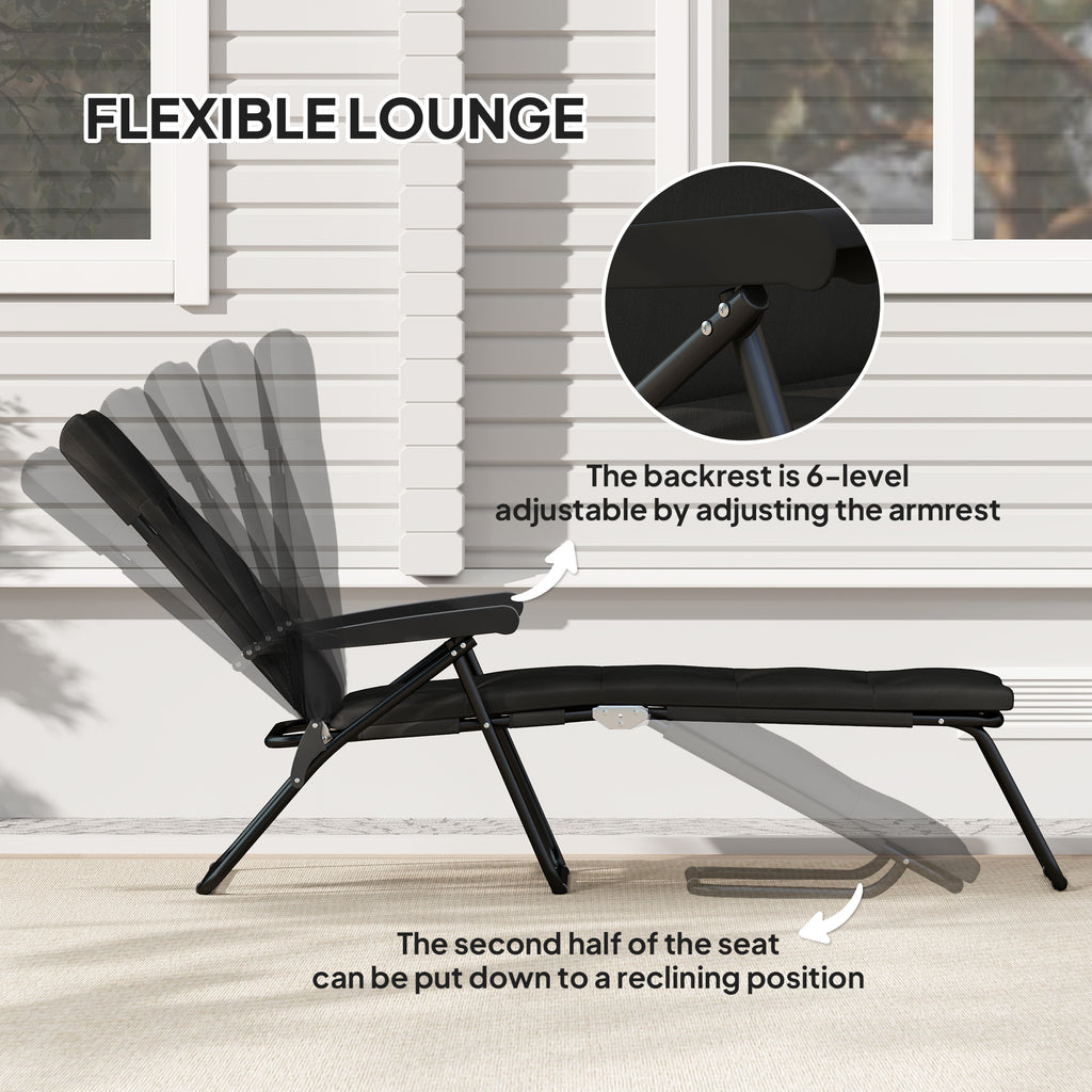 Foldable Lounge Chair, Reclining Patio Sun Lounger with 6-Position Adjustable Back, Black