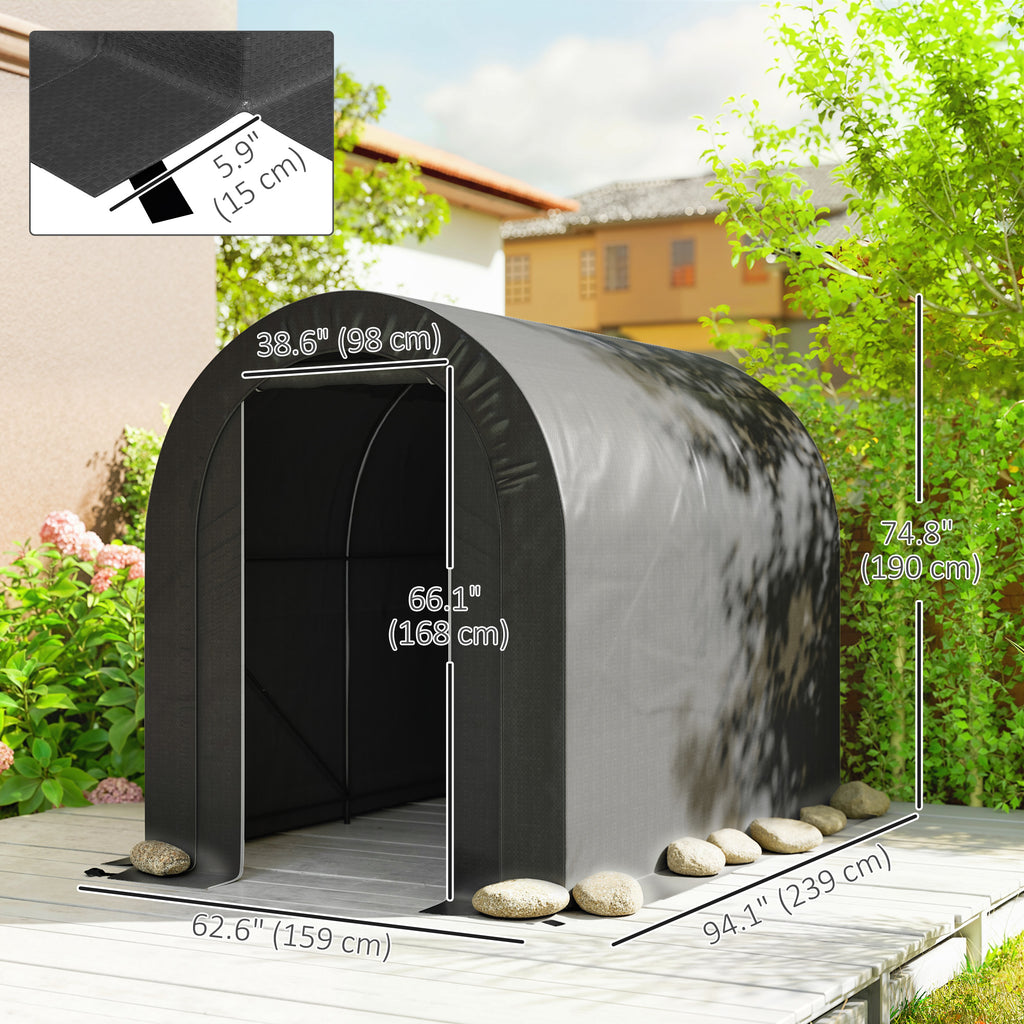 5' x 8' Outdoor Storage Shed, Heavy Duty Galvanized Steel Portable Shed for Bike, Motorcycle, Garden Tools, Black