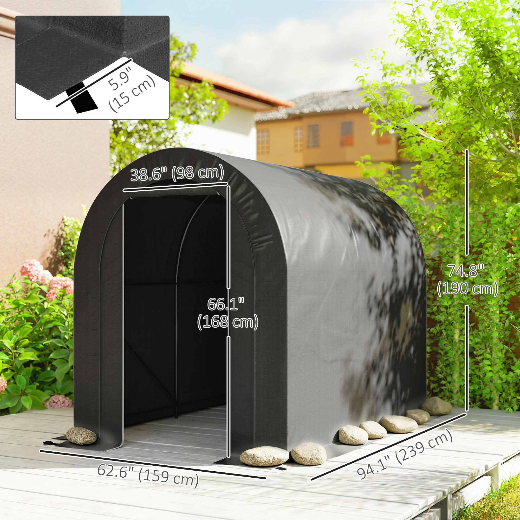 5' x 8' Outdoor Storage Shed, Heavy Duty Galvanized Steel Portable Shed for Bike, Motorcycle, Garden Tools, Black