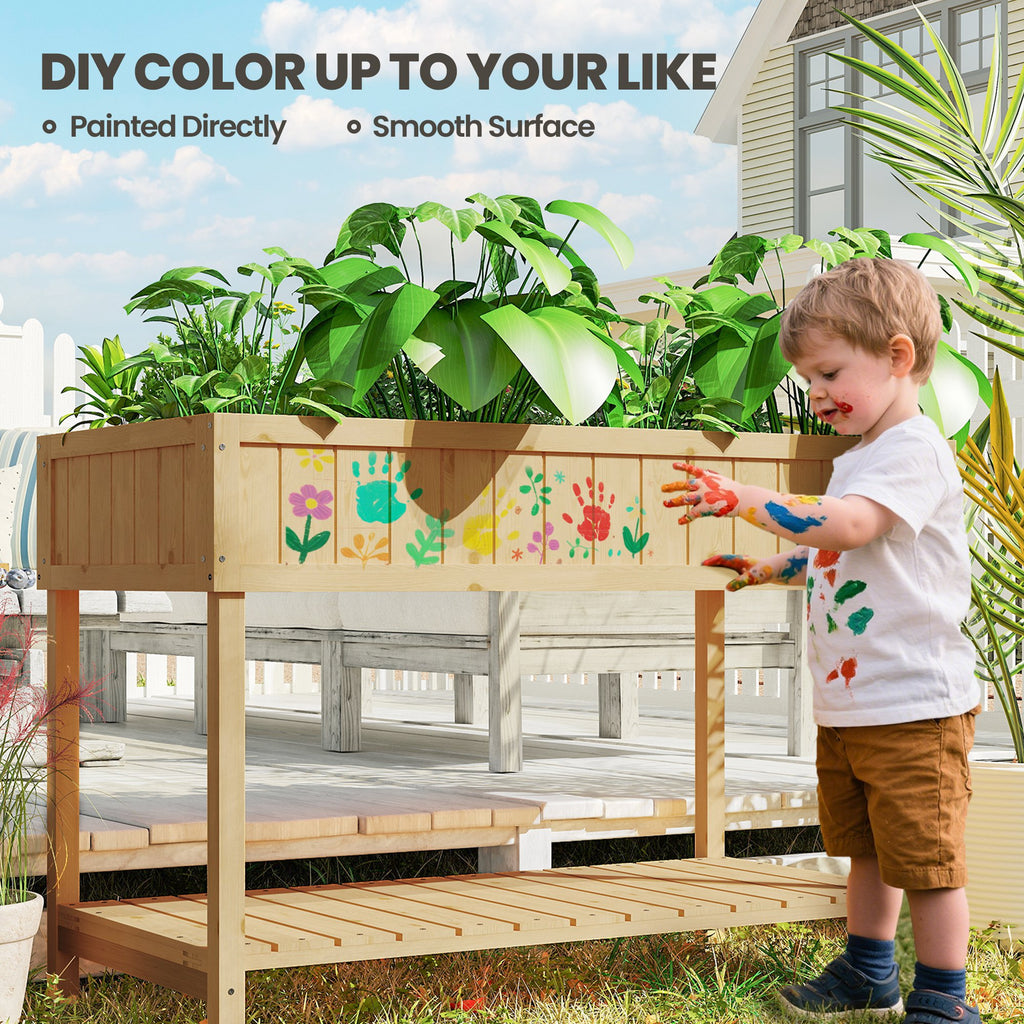43.25" x 18" x 30" Raised Garden Bed, Wooden Plant Stand with 8 Grid Box, Storage Shelf for Outdoor, Natural Wood Colour