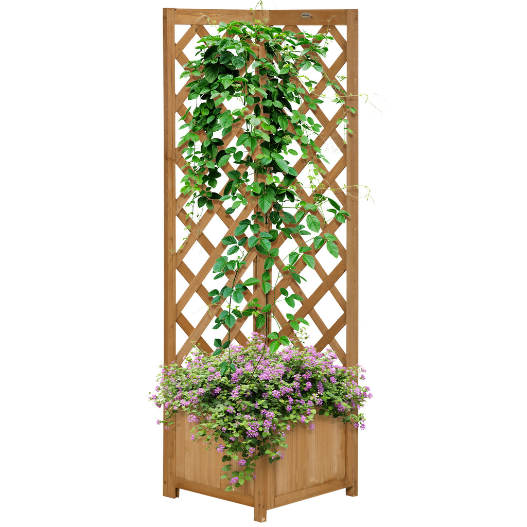 Raised Garden Bed Wood Planter with Trellis for Vine Climbing, 16" x 16" x 57", Brown
