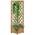 Raised Garden Bed Wood Planter with Trellis for Vine Climbing, 16" x 16" x 57", Brown