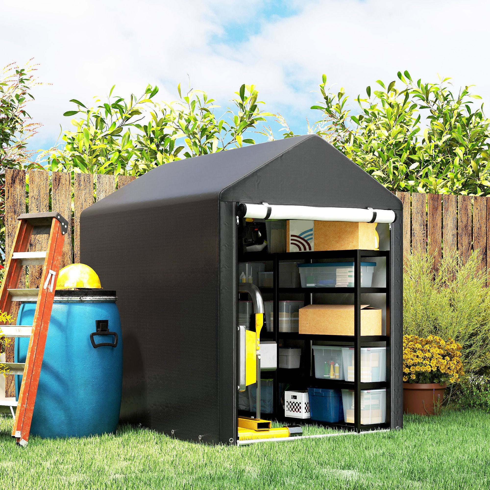 4 x 6ft Outdoor Storage Shed Tent, Portable Shed with Roll-up Door for Motorcycle, Bike, Garden Tools