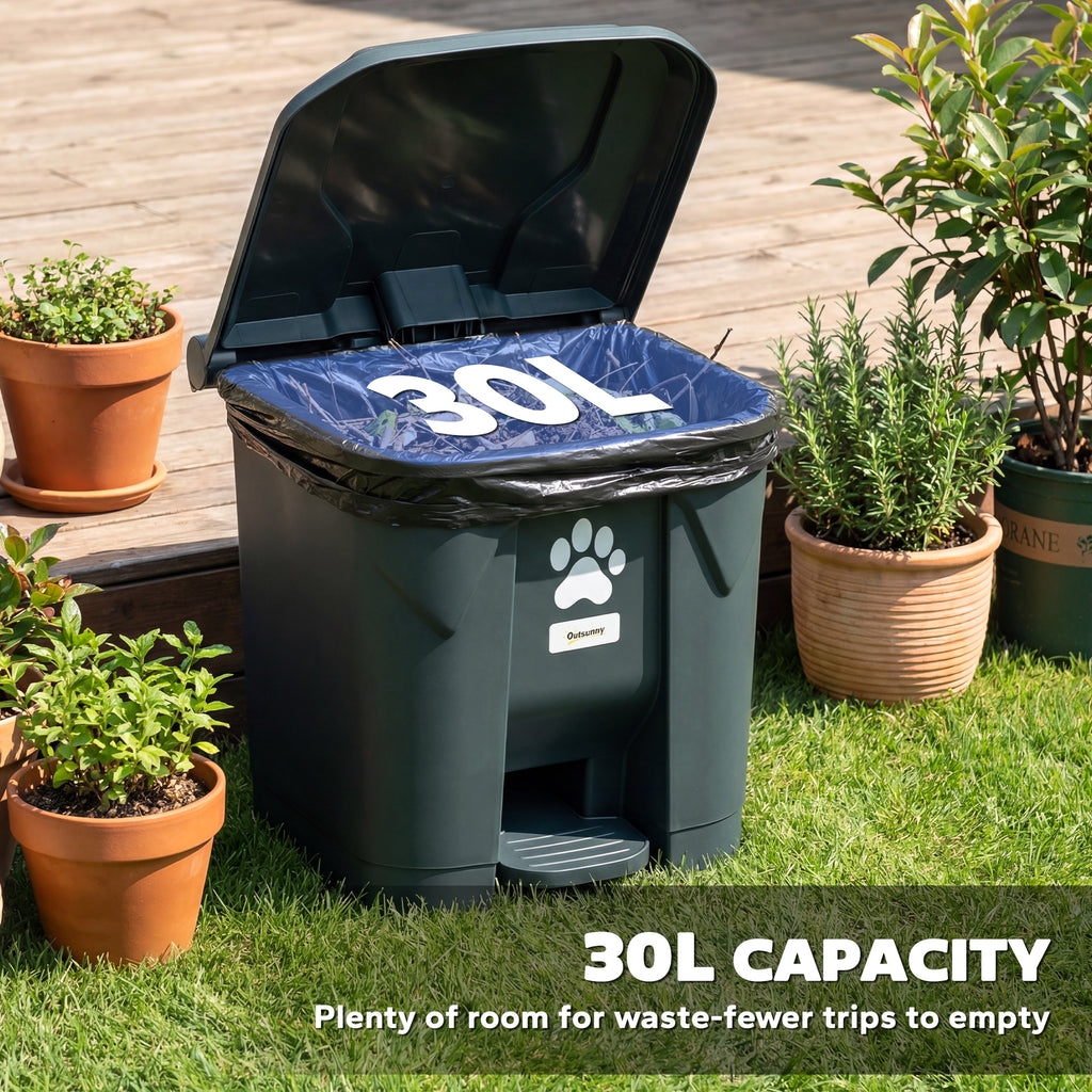 Dog Poop Outdoor Garbage Bin, 8 Gal Pet Waste Garbage Can with Lid and Pedal, Waterproof Plastic Trash Can, Dark Grey