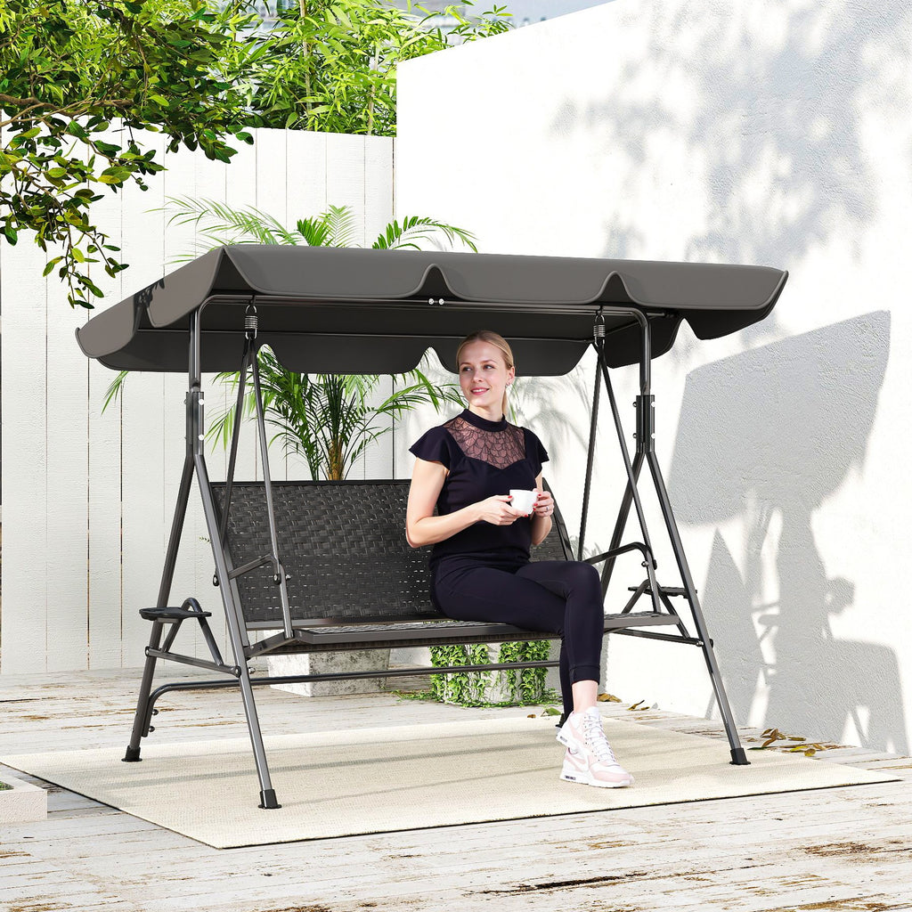 3-Seat Patio Swing Chair, Outdoor Canopy Swing Glider with Adjustable Shade, Grey