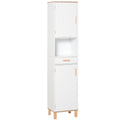 Bathroom Storage Cabinet with Cupboards and Drawer, Floor Free Standing Linen Tower, Tall Slim Side Organizer Shelves, White
