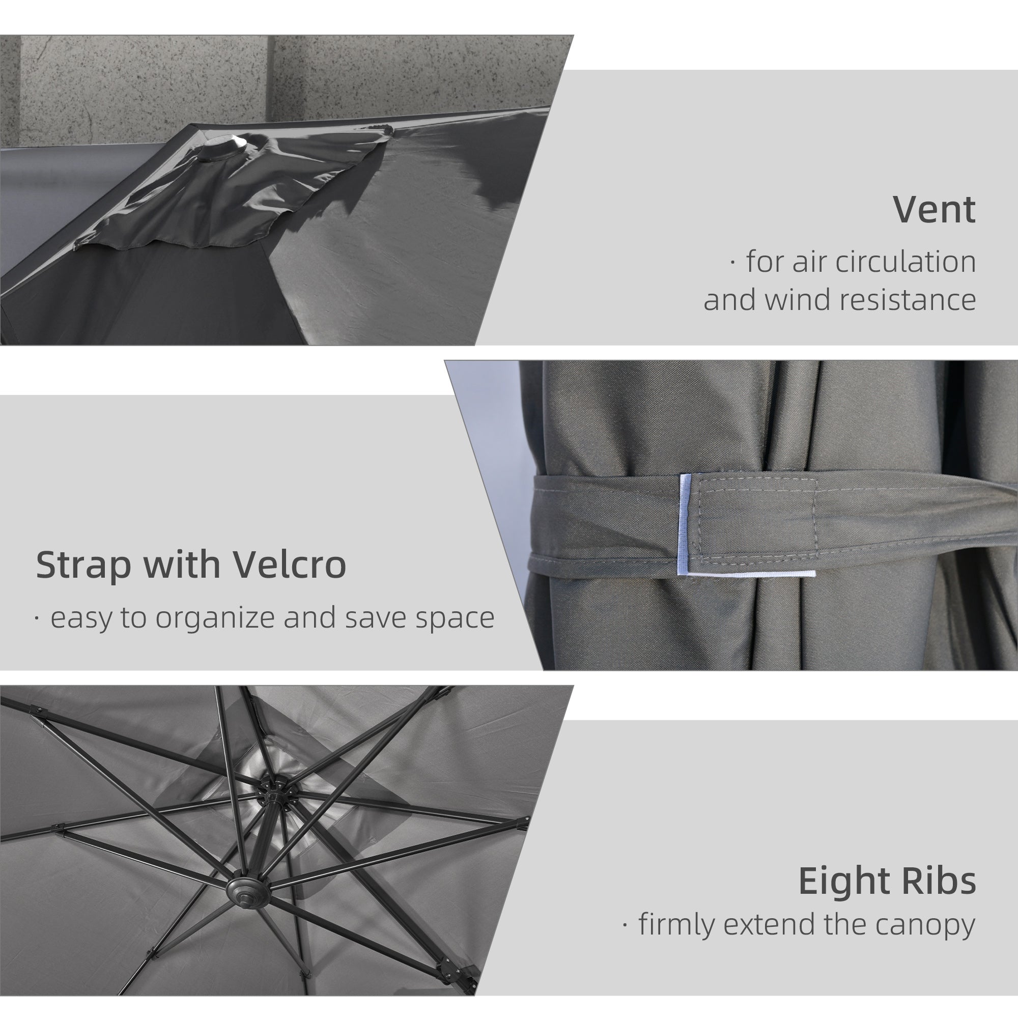 9ft Cantilever Patio Umbrella, Square Overhanging Umbrella with Cross Base, Crank Handle, Tilt, 360Â° Rotation and Aluminum Frame, Dark Grey