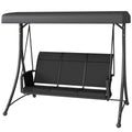 3 Person Outdoor Porch Swing Chair with Adjustable Canopy, Black