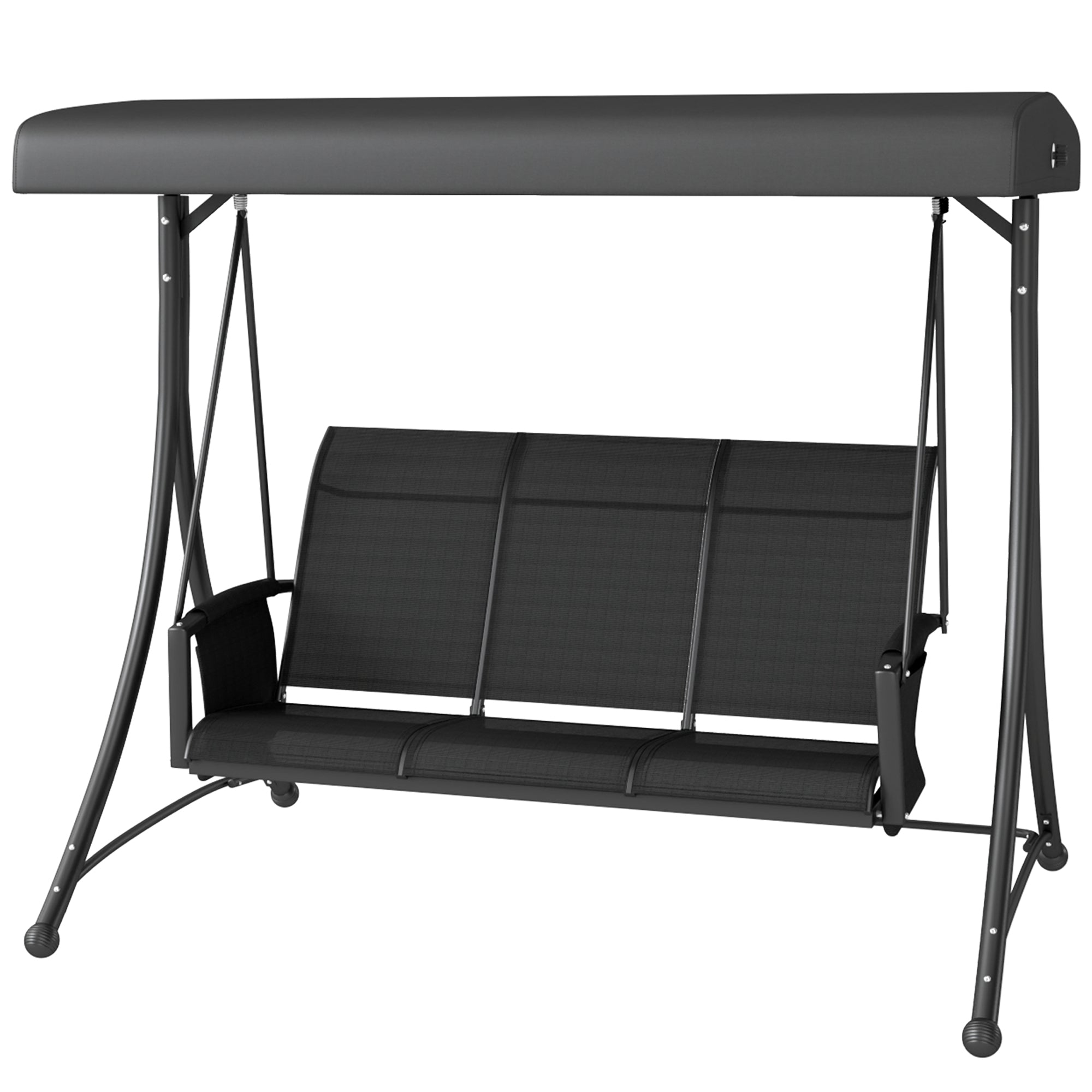 3 Person Outdoor Porch Swing Chair with Adjustable Canopy, Black
