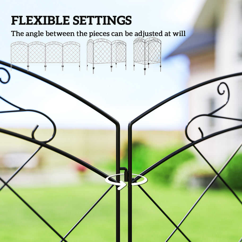 4 Pack Garden Fencing for Yard, Decorative Fence Panels as Animal Barrier and Flower Edging, Circle, Black
