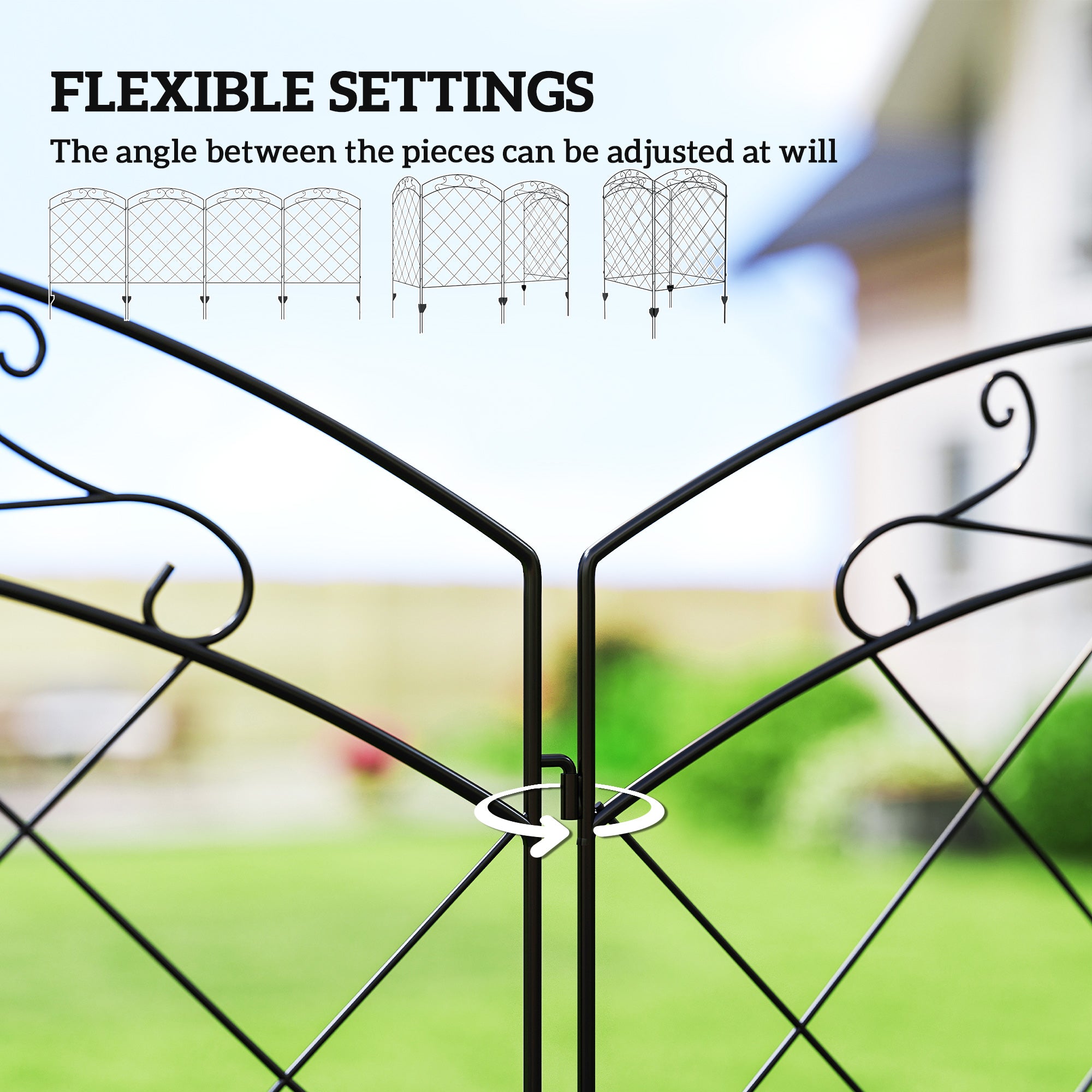 4 Pack Garden Fencing for Yard, Decorative Fence Panels as Animal Barrier and Flower Edging, Circle, Black