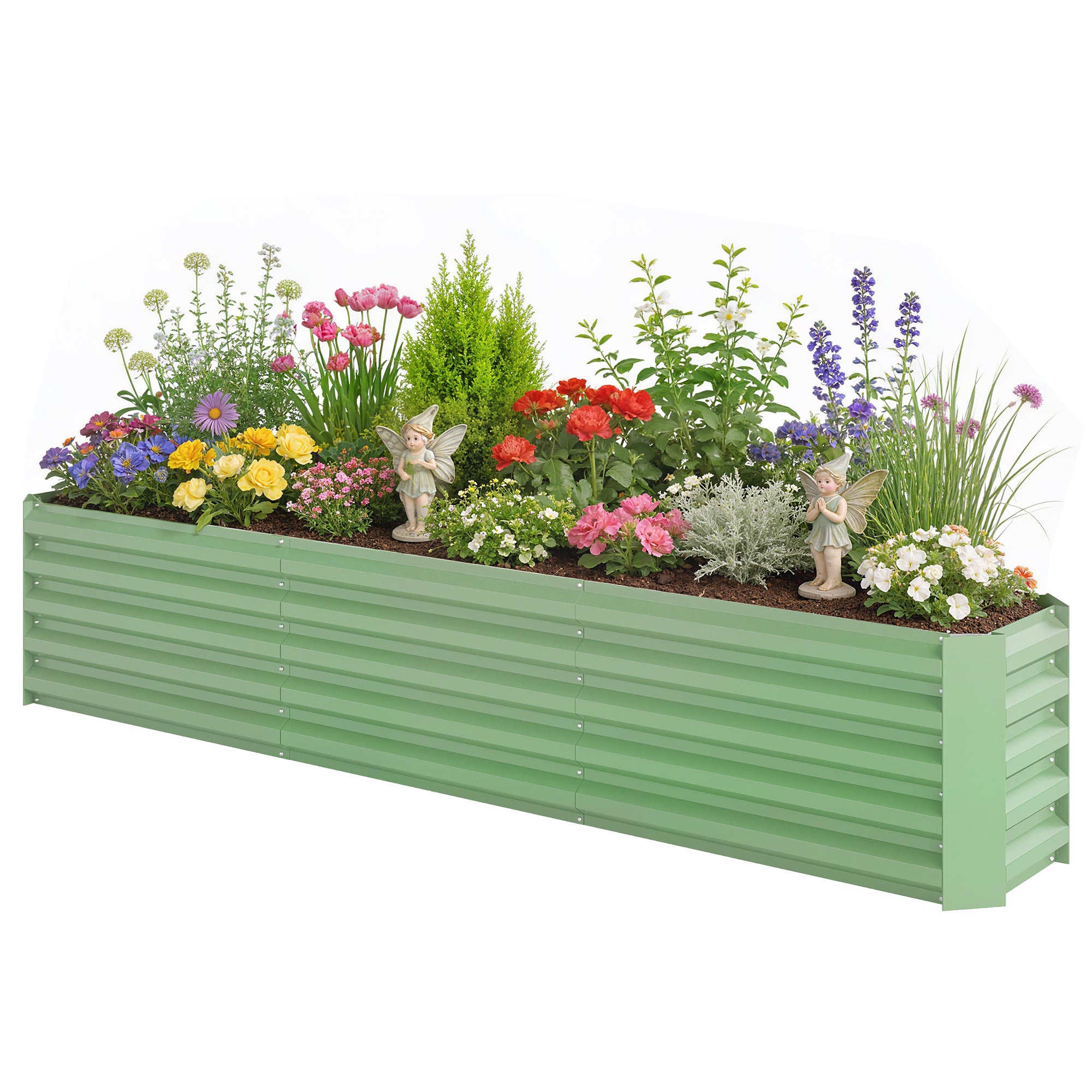 8 x 1.3 x 1.5ft Galvanized Raised Garden Bed, Reinforced Outdoor Planter Box with Open Bottom, Light Green