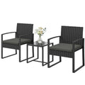 Outdoor Bistro Set, 3 Piece Wicker Patio Furniture Set with Glass Top Table and Cushions for Porch, Balcony, Dark Grey
