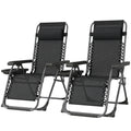 Zero Gravity Chair Set of 2, Folding Reclining Outdoor Lounge Chair with Cup Holder, Headrest, Black