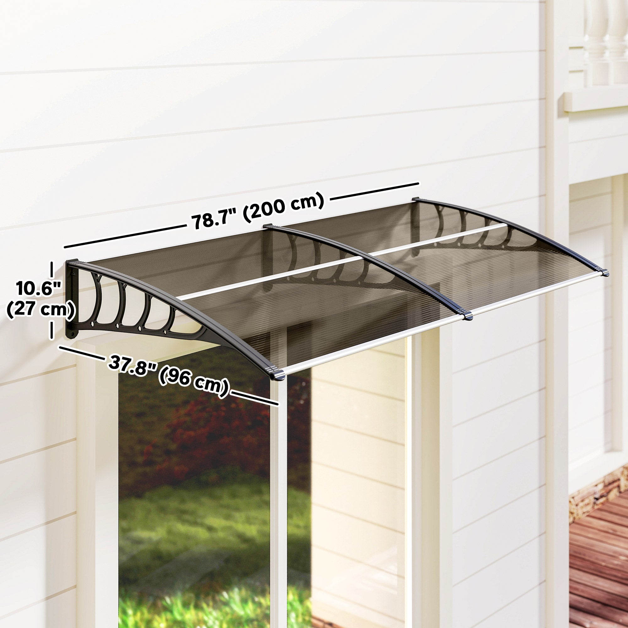 Window Awning Door Canopy, Polycarbonate Front Door Outdoor Patio Cover, Sun Shelter, Hollow Sheet for UV, Rain, Snow and Sunlight Protection, Brown, 80" x 40"