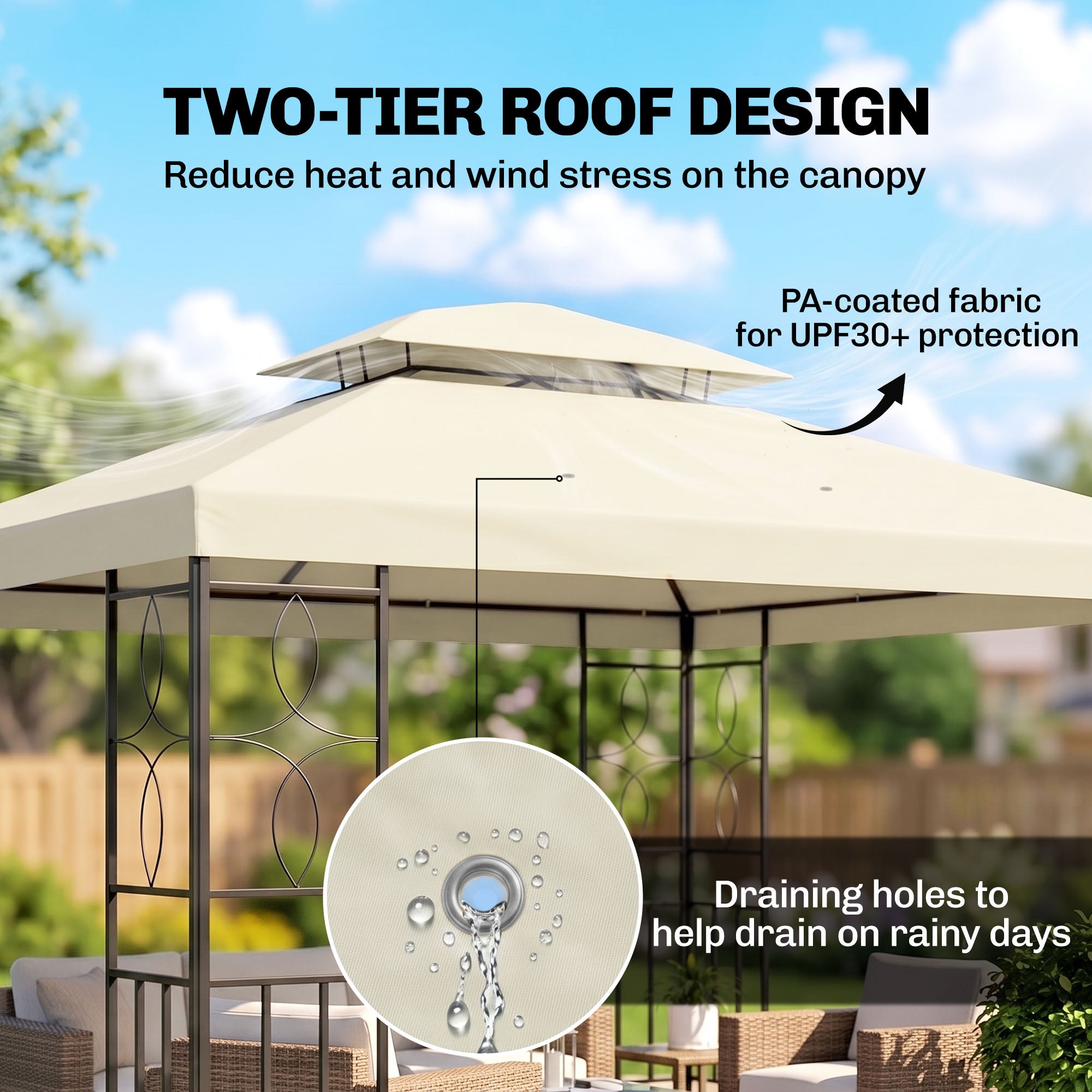 10x13ft Steel Gazebo Sun Shelter Patio Outdoor Party Event Canopy Vented Roof Cream White