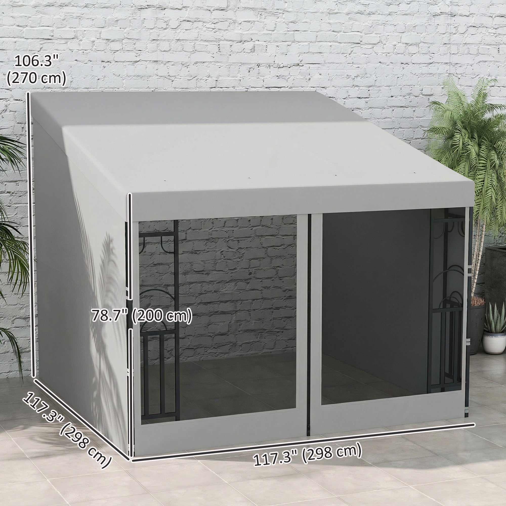10' x 10' Wall Pergola, Outdoor Gazebo with 2 Curtains and 2 Nettings, UV Resistant, for Patio, Deck, Light Grey
