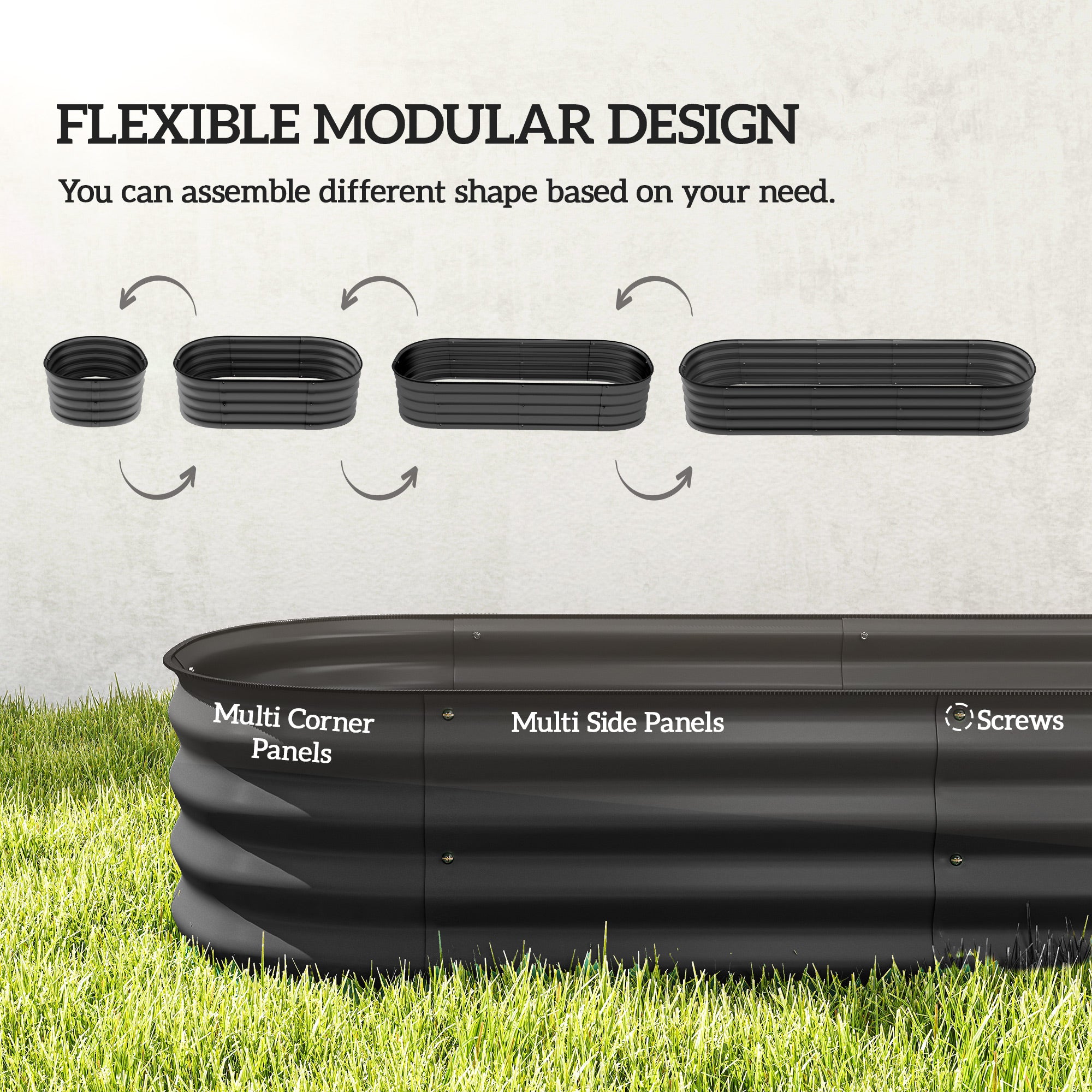 6.4 x 2 x 1ft Galvanized Raised Garden Bed Kit, Metal Planter Box with Safety Edging, Dark Grey
