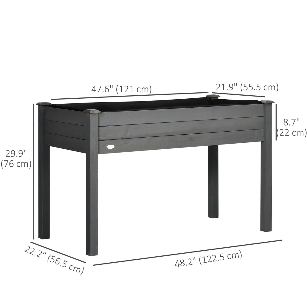 48" x 22" x 30" Wooden Patio Raised Garden Bed Planter, Elevated Planter Box with Legs, Outdoor Flower Stand with Inner Bag, Dark Grey