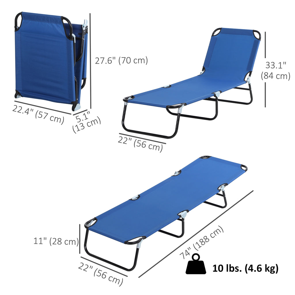 Outdoor Folding Lounge Chair, Steel Tanning Chair with Reclining Back, Breathable Mesh for Beach, Yard, Patio, Blue
